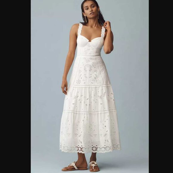 NWOT XL Farm Rio x Anthropologie Sleeveless Richelieu Midi Dress white pineapple - Picture 1 of 12
